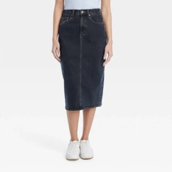 Women's High-Rise Denim Midi Skirt -Universal Thread™ Black Wash new, Size 8 - Picture 2 of 4
